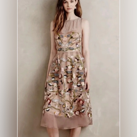 Moulinette Soeurs Dresses & Skirts - Moulinette Soeurs “Novelette” Anthropologie Mesh Embroidered Floral Dress NWT